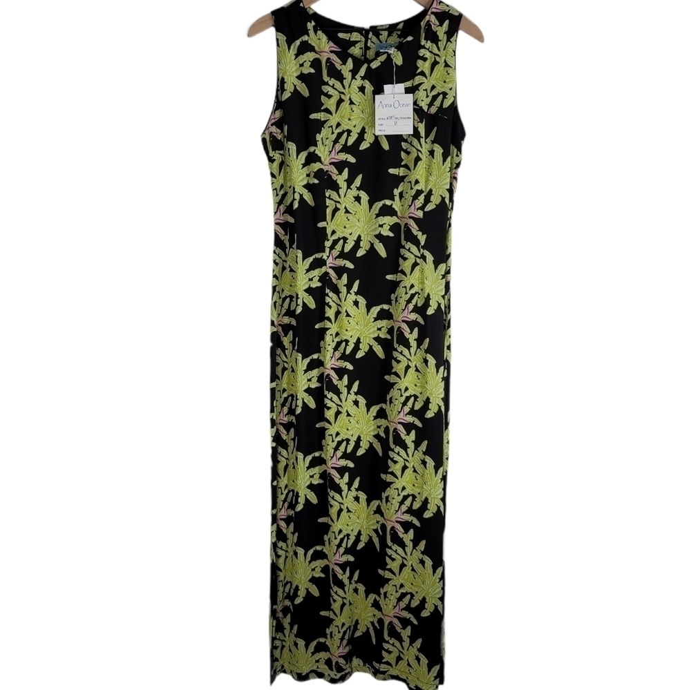 ANNA OCEAN PALM TREE SLEEVELESS MAXI DRESS SIZE MEDIUM